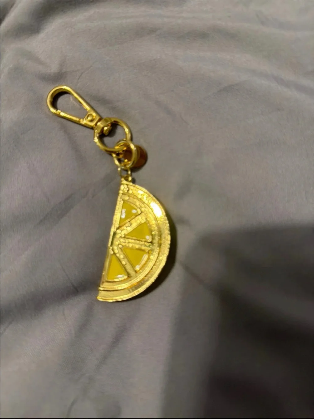 Gold-Tone Yellow Citrus Slice Keychain Charm